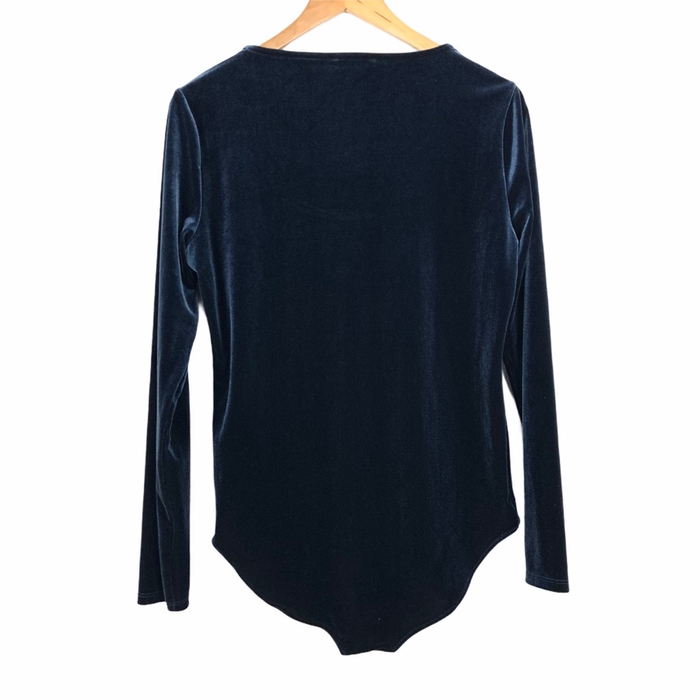 J Crew Mercantile Velvet Bodysuit Blue Large - Picture 2 of 5
